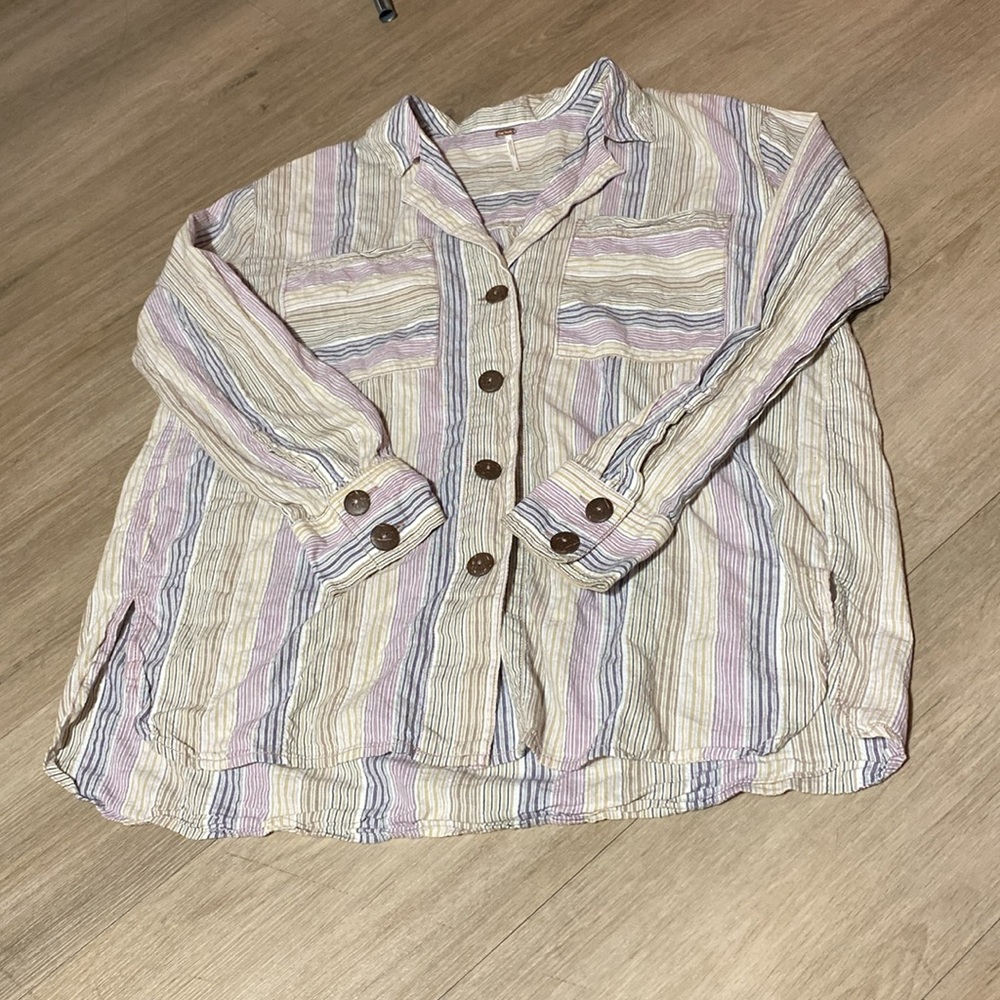 Free People Womens High Tide Striped Boho Button-Down Top small
